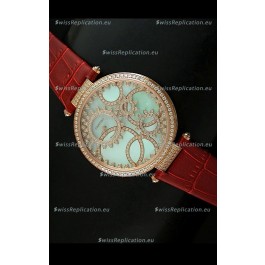 Cartier Replica Watch with Diamonds Embedded Dial Bezel in Gold Case/Brown Strap