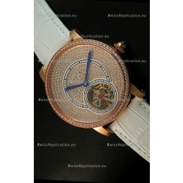Ronde De Cartier Tourbillon Replica Watch Pink Gold Case - White Strap