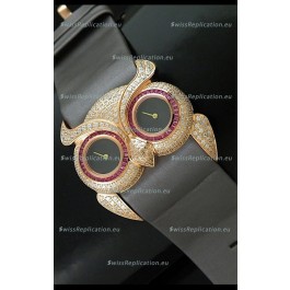 Chopard Animal World Ladies Owl Black Full Diamond Watch with Gold Plating