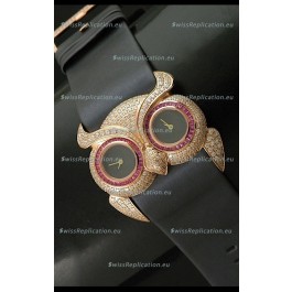 Chopard Animal World Ladies Owl Black Full Diamond Watch with Gold Plating