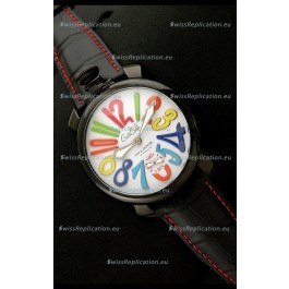 Gaga Milano Italy Japanese Replica PVD Watch in Black Leather Strap