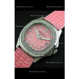 Patek Phillipe Nautilis Swiss Diamond Replica Watch in Pink Dial
