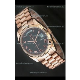 Rolex Day Date Swiss Rose Gold Watch in Black Dial