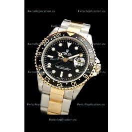 Rolex GMT Master II Swiss Replica Two Tone Gold Watch in Black Dial