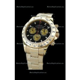 Rolex Daytona Swiss Replica Gold Watch in Black Dial