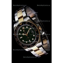 Rolex GMT Master II Swiss Replica Two Tone Gold Watch in Black Ceramic Bezel