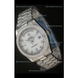 Rolex Day Date Just Japanese Replica Watch in Pearl White Dial
