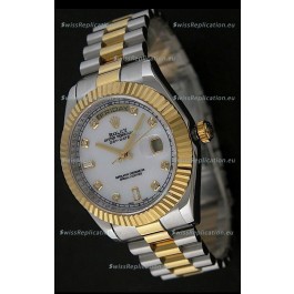 Rolex Day Date Just Japanese Replica Two Tone Gold Watch in Mop White Dial