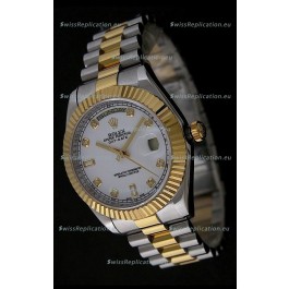 Rolex Day Date Just Japanese Replica Two Tone Gold Watch in White Dial
