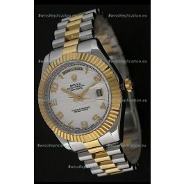 Rolex Day Date Just Japanese Replica Two Tone Gold Watch in White Stripe Pattern Dial