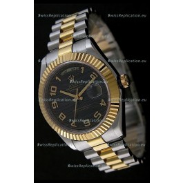 Rolex Datejust Japanese Replica Two Tone Yellow Gold Watch in Black Dial