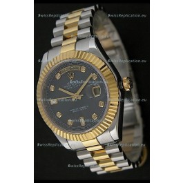 Rolex Day Date Just Japanese Replica Two Tone Gold Watch in Mop Grey Dial