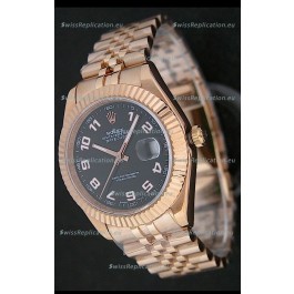Rolex Datejust Japanese Replica Rose Gold Watch in Black Dial