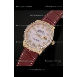 Rolex DateJust Japanese Mens Replica Yellow Gold Watch in White Mother of Pearl Dial