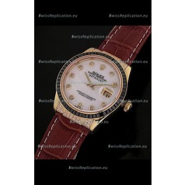 Rolex DateJust Japanese Mens Replica Yellow Gold Watch in Diamond Markers