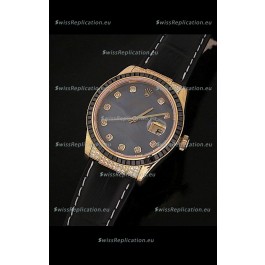 Rolex DateJust Japanese Mens Replica Yellow Gold Watch in Diamond Markers