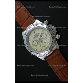 Rolex Daytona Japanese Replica Steel Watch in Yellow Rolesium Dial
