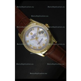 Rolex Day Date 36MM Yellow Gold Swiss Replica Watch - White MOP Dial