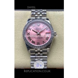 Rolex Super Clone Datejust 31MM Pink Roman Dial Steel Case Super Clone Watch 