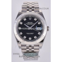 Datejust Super Clone 126334 Black Diamonds Dial 41MM FREE SPRUNG MVMNT 3235 Watch 