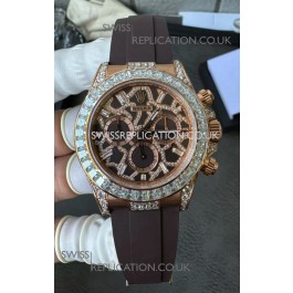 Rolex Daytona 126555TBR Giraffe Rose Gold Chestnut Brown Moissanites Dial Super Clone Watch