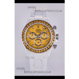Rolex Daytona AET White Ceramic Yellow Dial 4130 Movment Super Clone Watch 