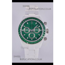 Rolex Daytona AET White Ceramic Green Dial 4130 Movment Super Clone Watch 