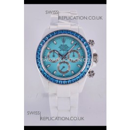 Rolex Daytona AET White Ceramic Blue Dial 4130 Movment Super Clone Watch 
