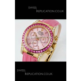 Rolex Daytona 116568 Yellow Gold 4801 Movement Sapphires Pink Dial Super Clone Watch 