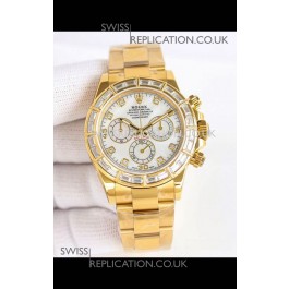 Rolex Daytona 116519 Yellow Gold White Pearl Dial Super Clone Watch 