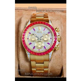 Rolex Daytona 116568 Rose Gold Moissanites Paved Dial Super Clone Watch 