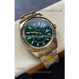 Rolex Sky-Dweller REF# 336238 Green Dial Oyster Yellow Gold Super Clone Watch 