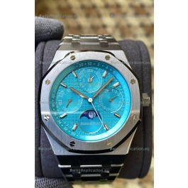 Audemars Piguet Royal Oak Perpetual Calendar Swiss Replica 904L Steel in Cyan Blue Dial