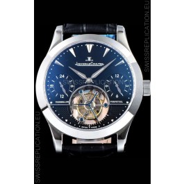 Jaeger LeCoultre Perpetual Tourbillon 904L Steel Case Black Dial Swiss Replica Watch 