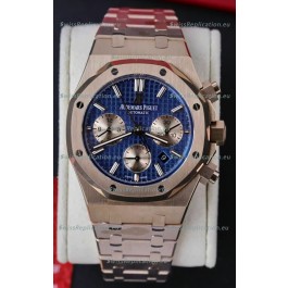 Audemars Piguet Royal Oak Chronograph Rose Gold Blue Dial Steel Strap Swiss Replica Watch