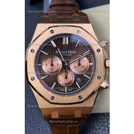 Audemars Piguet Royal Oak Chronograph Rose Gold Brown Dial Leather Strap Swiss Replica Watch