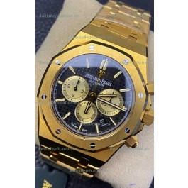 Audemars Piguet Royal Oak Chronograph Yellow Gold Black Dial Steel Strap Swiss Replica Watch