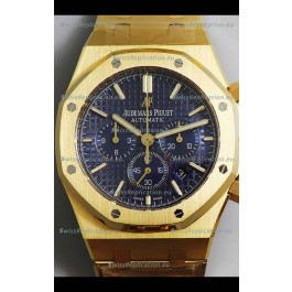 Audemars Piguet Royal Oak Chronograph Yellow Gold Blue Dial Steel Strap Swiss Replica Watch