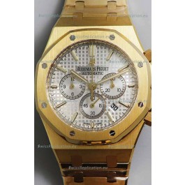 Audemars Piguet Royal Oak Chronograph Yellow Gold White Dial Steel Strap Swiss Replica Watch