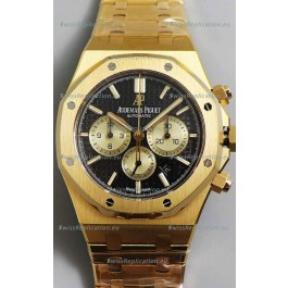 Audemars Piguet Royal Oak Chronograph Yellow Gold Black Dial Steel Strap Swiss Replica Watch