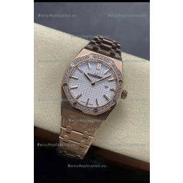Audemars Piguet Royal Oak 33MM 904L Rose Gold White Dial 1:1 Mirror Replica Watch
