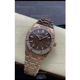 Audemars Piguet Royal Oak 33MM 904L Rose Gold Brown Dial 1:1 Mirror Replica Watch