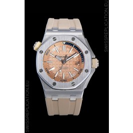 Audemars Piguet Royal Oak Diver Swiss Replica Light Pink Dial 1:1 Quality 3120 Movement 904L Steel 