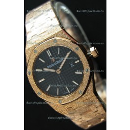 Audemars Piguet Royal Oak Frosted Rose Gold QUARTZ Watch Black Dial 33MM - 1:1 Mirror Replica 