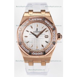 Audemars Piguet Royal Oak 33MM Rose Gold Quartz Rose Gold White Dial Swiss Replica Watch