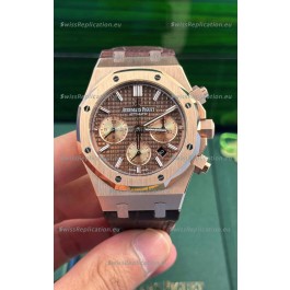 Audemars Piguet Royal Oak Chronograph Rose Gold Brown Dial Leather Strap Swiss Replica Watch