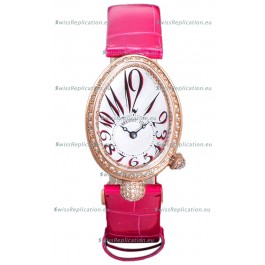 Breguet Reine De Naples Ladies Rose Gold Pink Leather Swiss 1:1 Edition Replica Watch