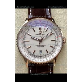 Breitling Navitimer 1 Automatic Swiss Replica Watch in White Dial Rose Gold Casing