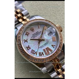 Rolex Datejust 28MM Swiss Replica in 904L Rose Gold Two Tone Case in Pearl Dial - 1:1 Mirror Replica
