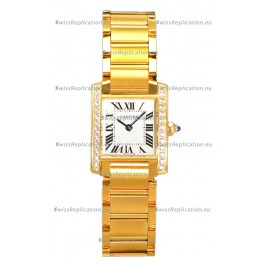 Cartier Tank Francaise Yellow Gold Diamonds Bezel Swiss Quartz Replica Watch 25.70MM